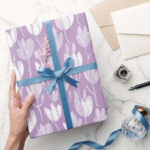 Modern Lavender Tulip White Floral Pattern Wrapping Paper