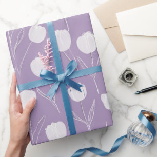 Modern Lavender Tulip White Floral Pattern Wrapping Paper