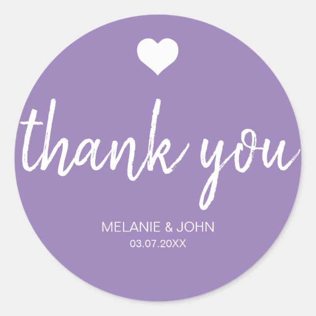 Modern Lavender Typography Minimal Wedding Classic Round Sticker (Front)