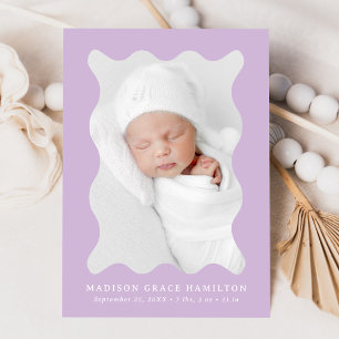 Modern Lavender Wavy Frame 2 Photo Birth Announcement