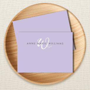 Modern Lavender White Script Monogram Card