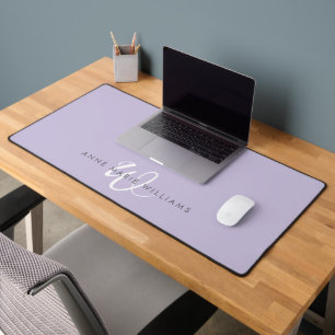 Modern Lavender White Script Monogram Desk Mat