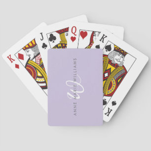 Modern Lavender White Script Monogram Playing Cards