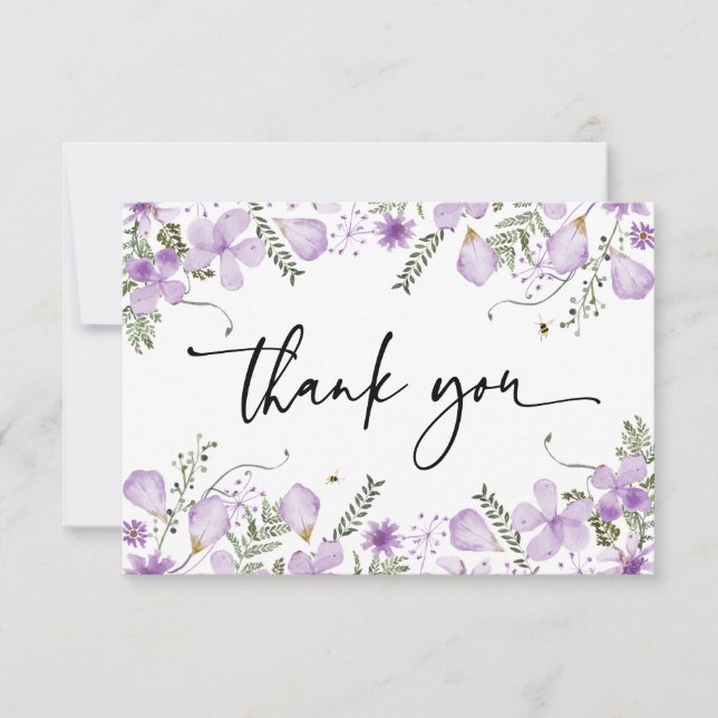 Modern Lavender Wildflowers Thank You Card (Front)