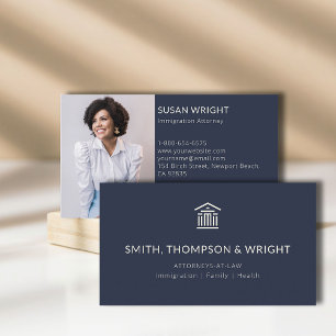 Modern Law Office Legal Lawyer Photo Navy Cream Business Card