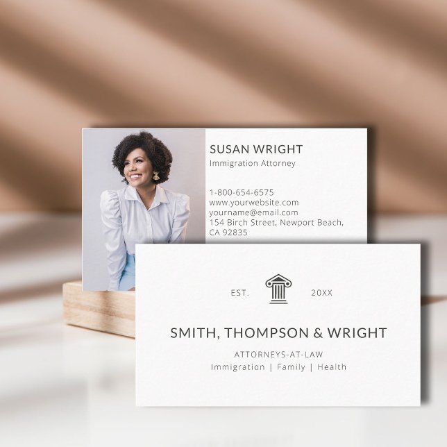Modern Law Office Logo Legal Lawyer Minimal Photo Business Card (law lawyer attorney paralegal professional business card logo social media classic minimalist year )