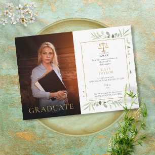 Modern Law School Graduation Greenery Photo Announcement