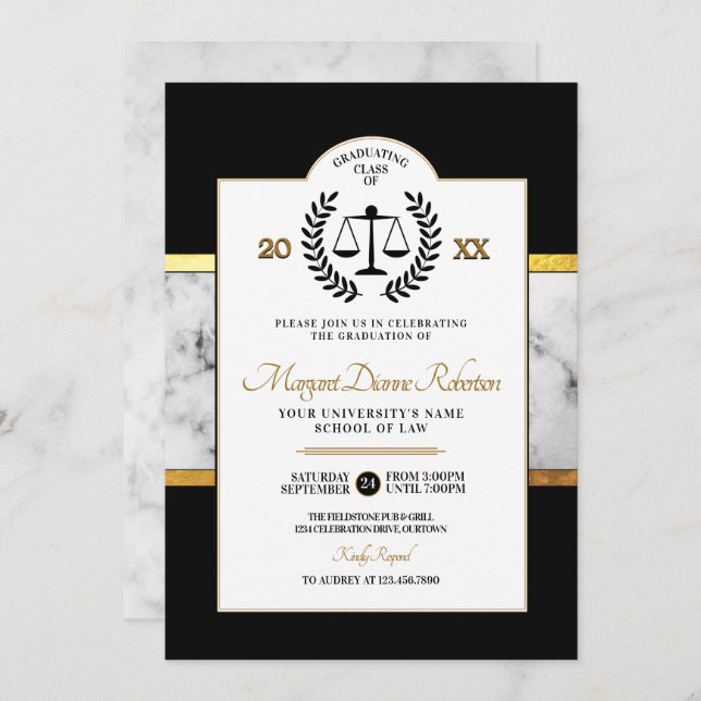 Modern Law School Graduation Party Invitations (Front/Back)