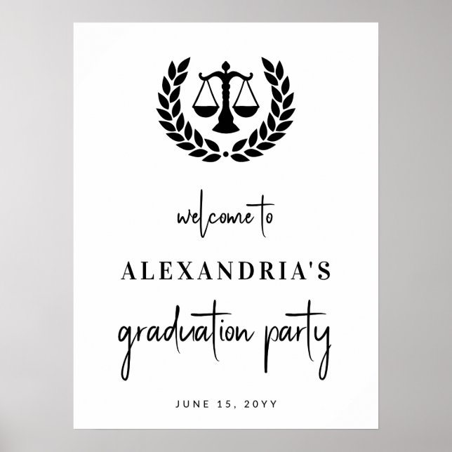 Modern Law School Graduation Party Welcome Poster (Front)
