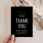 modern law school graduation thank you card<br><div class="desc">An elegant card with a black back and white text. The features of this design can be personalised.</div>