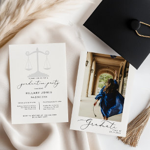 Modern Law School Paralegal Graduation Calligraphy Invitation