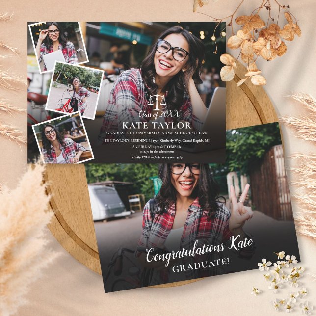 Modern Law School Photo Collage Graduation Invitation (Creator Uploaded)