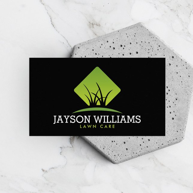 Modern Lawn Care/Landscaping Grass Logo Black Business Card (Creator Uploaded)