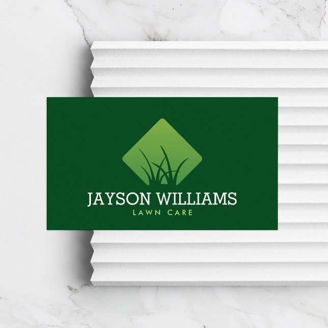 Modern Lawn Care/Landscaping Grass Logo Green Business Card (Creator Uploaded)