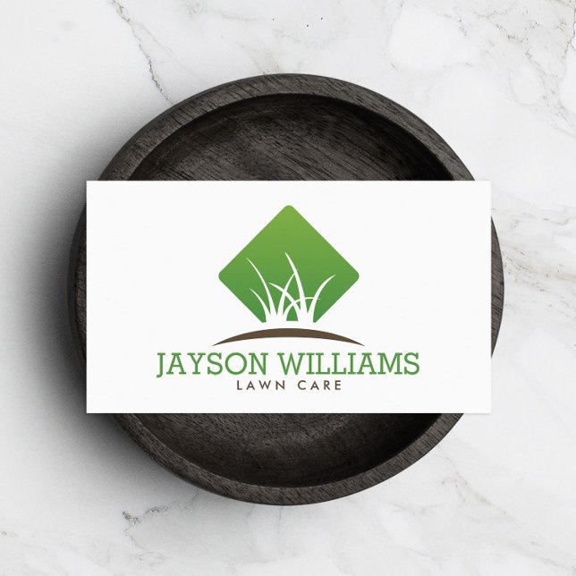 Modern Lawn Care/Landscaping Grass Logo White Business Card (Creator Uploaded)