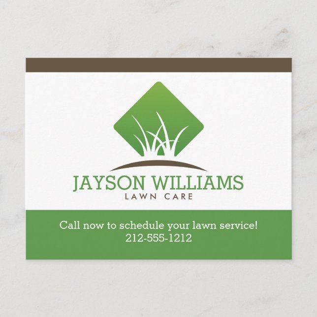 Modern Lawn Care/Landscaping Grass Logo White Postcard (Front)