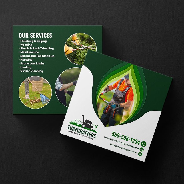 Modern Lawn Care Landscaping Mowing Service Square Business Card (Creator Uploaded)
