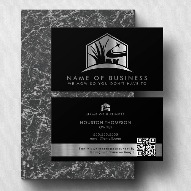 Modern Lawn Care Logo Landscaper Service QR Code Business Card (Creator Uploaded)