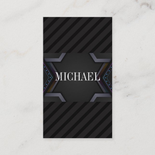 Modern Layered Graphics | Sleek Black Stripes Business Card (Front)