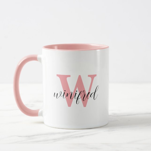 Modern Layered Personalised Pink Monogram Mug (Left)