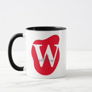 Modern Layered Personalised Red Abstract Monogram Mug