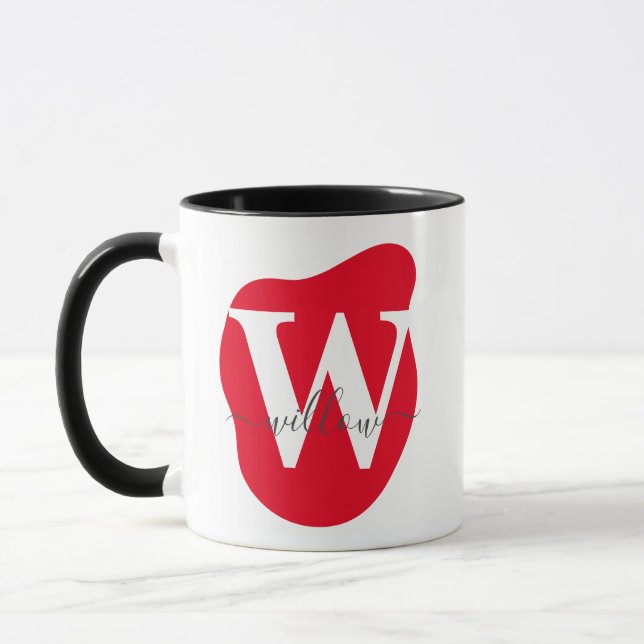 Modern Layered Personalised Red Abstract Monogram Mug (Left)
