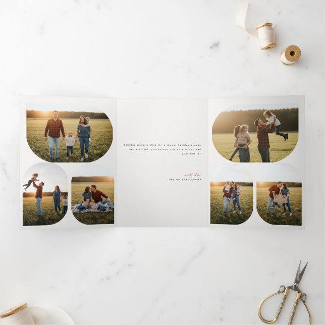 Modern Layout Family Photo Christmas Holiday Tri-Fold Invitation (Inside)