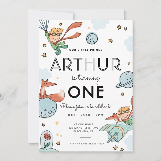Modern Le Petit Prince Birthday Party  Invitation (Front)