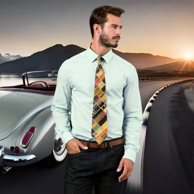 Modern Leaded Glass Pattern Designer Tie (Tie featuring a painted geometric pattern design inspired by leaded glass.)