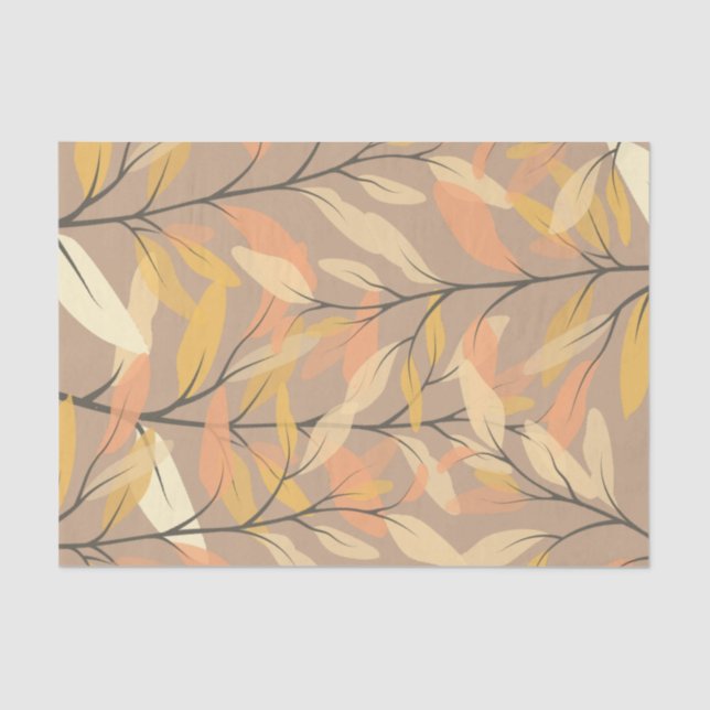 Modern Leaf and Branch Autumn Pattern Tissue Paper (Front)