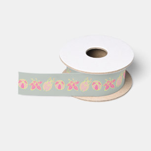 Modern Leaf, Bud, & Flower Ribbon Satin Ribbon