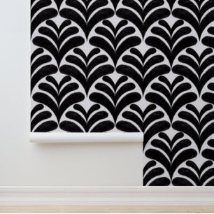 Modern Leaf Chalky Black and White Wallpaper