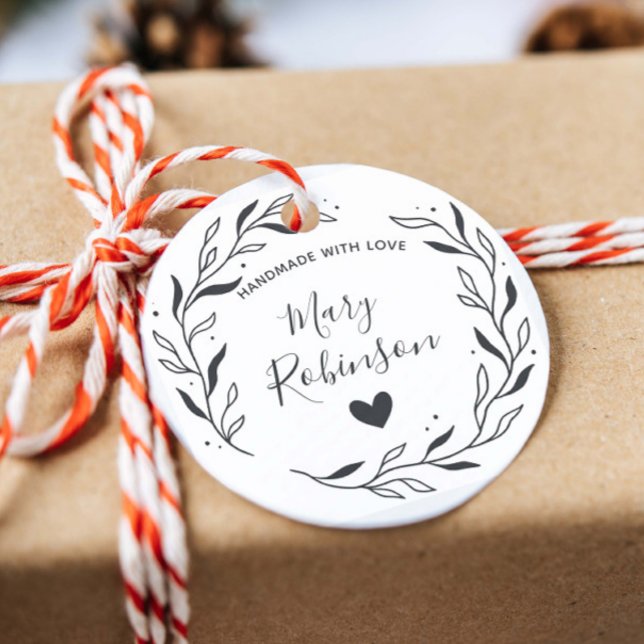 Modern Leaf Circle Custom Name Handmade With Love Rubber Stamp (Creator Uploaded)