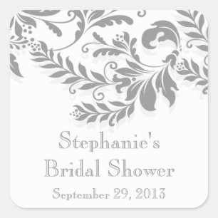 Modern Leaf Damask Bridal Shower Postage Stamp Square Sticker