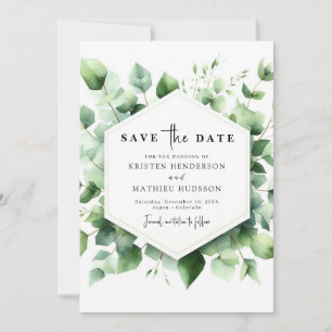 Modern Leaf Eucalyptus Digital Wedding Save The Date
