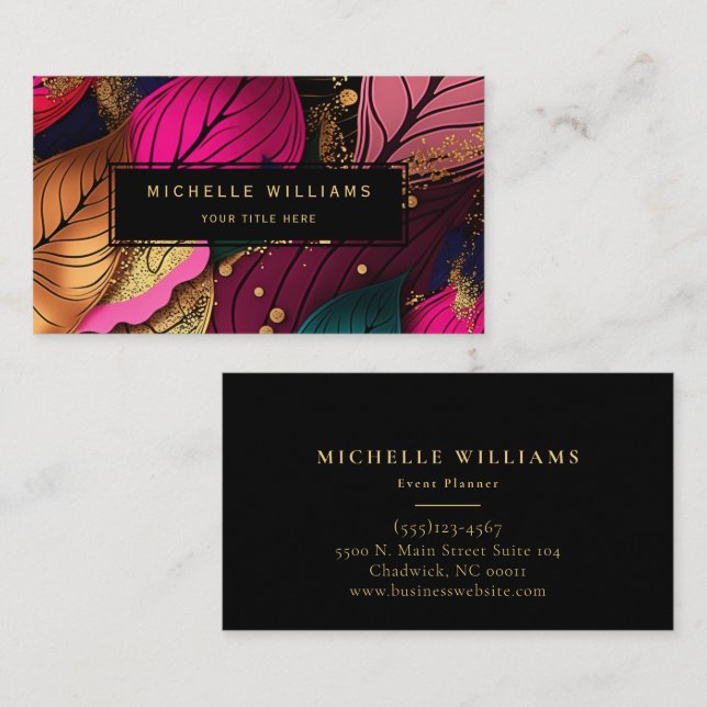 Modern Leaf Gold Abstract Business Card (Front/Back)