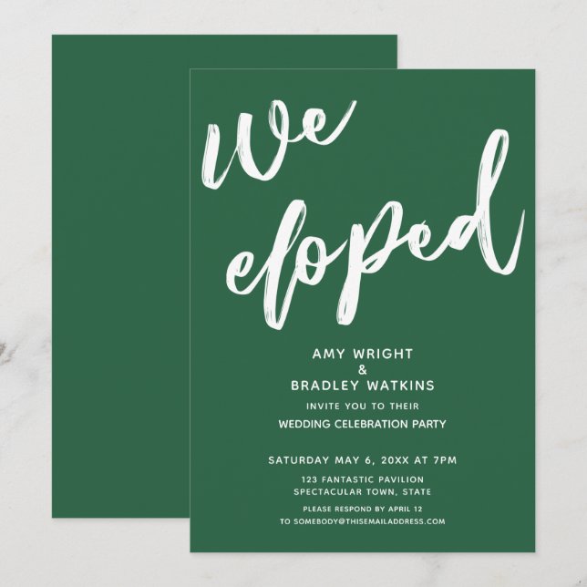Modern Leaf Green We Eloped Wedding Reception Invitation (Front/Back)