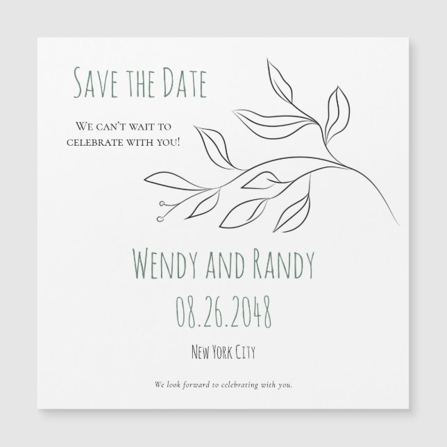 Modern Leaf Magnetic Save the Date (Front)