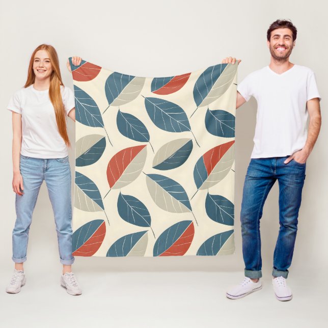 Modern Leaf Motif Fleece Blanket (In Situ)