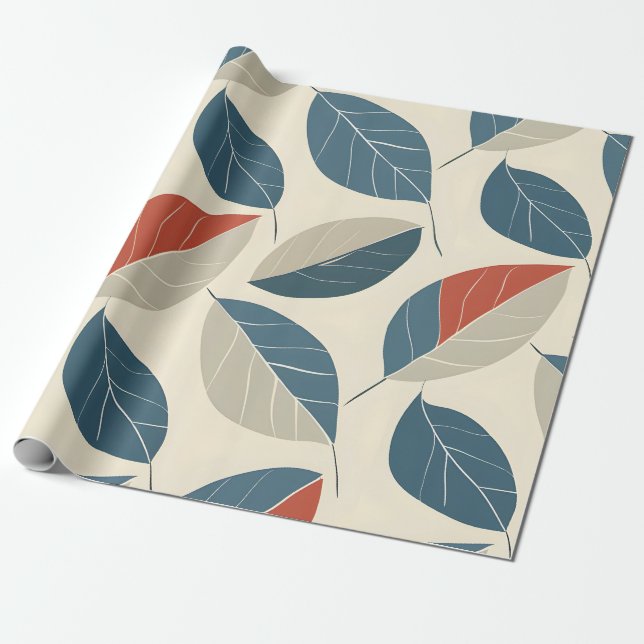 Modern Leaf Motif Wrapping Paper (Unrolled)