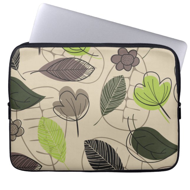 Modern Leaf Pattern In Green and Beige Laptop Sleeve (Front)