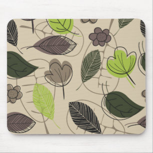 Modern Leaf Pattern In Green and Beige Mouse Pad