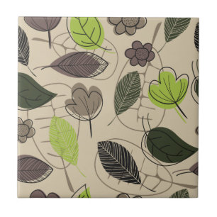 Modern Leaf Pattern In Green and Beige Tile