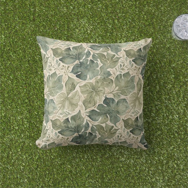 Modern Leaf Pattern in Sage and Teal Cushion (Grass)