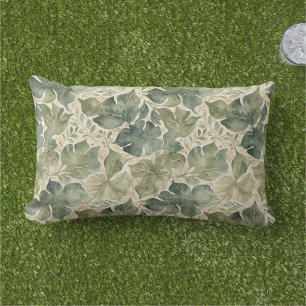 Modern Leaf Pattern in Sage and Teal Lumbar Cushion