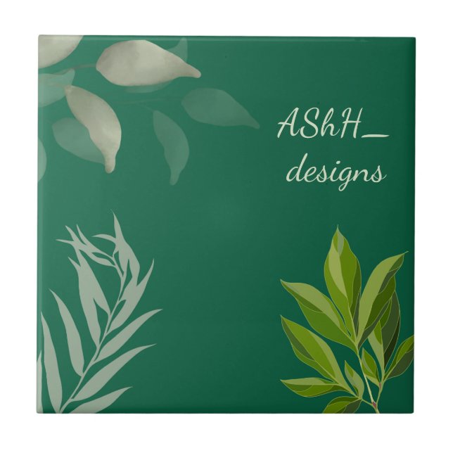 "Modern Leaf Pattern with Custom Name and date." Tile (Front)