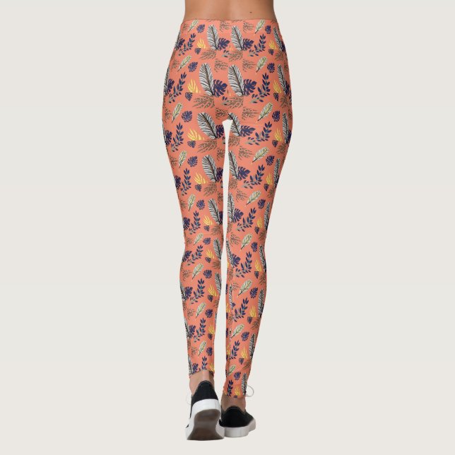 Modern Leaf Pattern Women Leggings (Back)