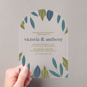 Modern Leaf Wedding Acrylic Invitations