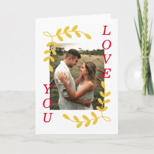 Modern Leaf Wreath Love You Photo White Valentine Card