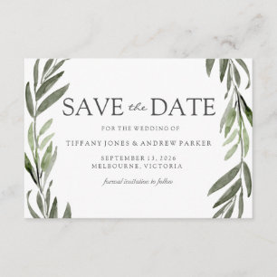 Modern Leaf Wreath Save The Date Invite